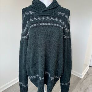 American Eagle Shawl Collar Sweater Fair Isle Knit‎ Chunky Green XL Athletic Fit